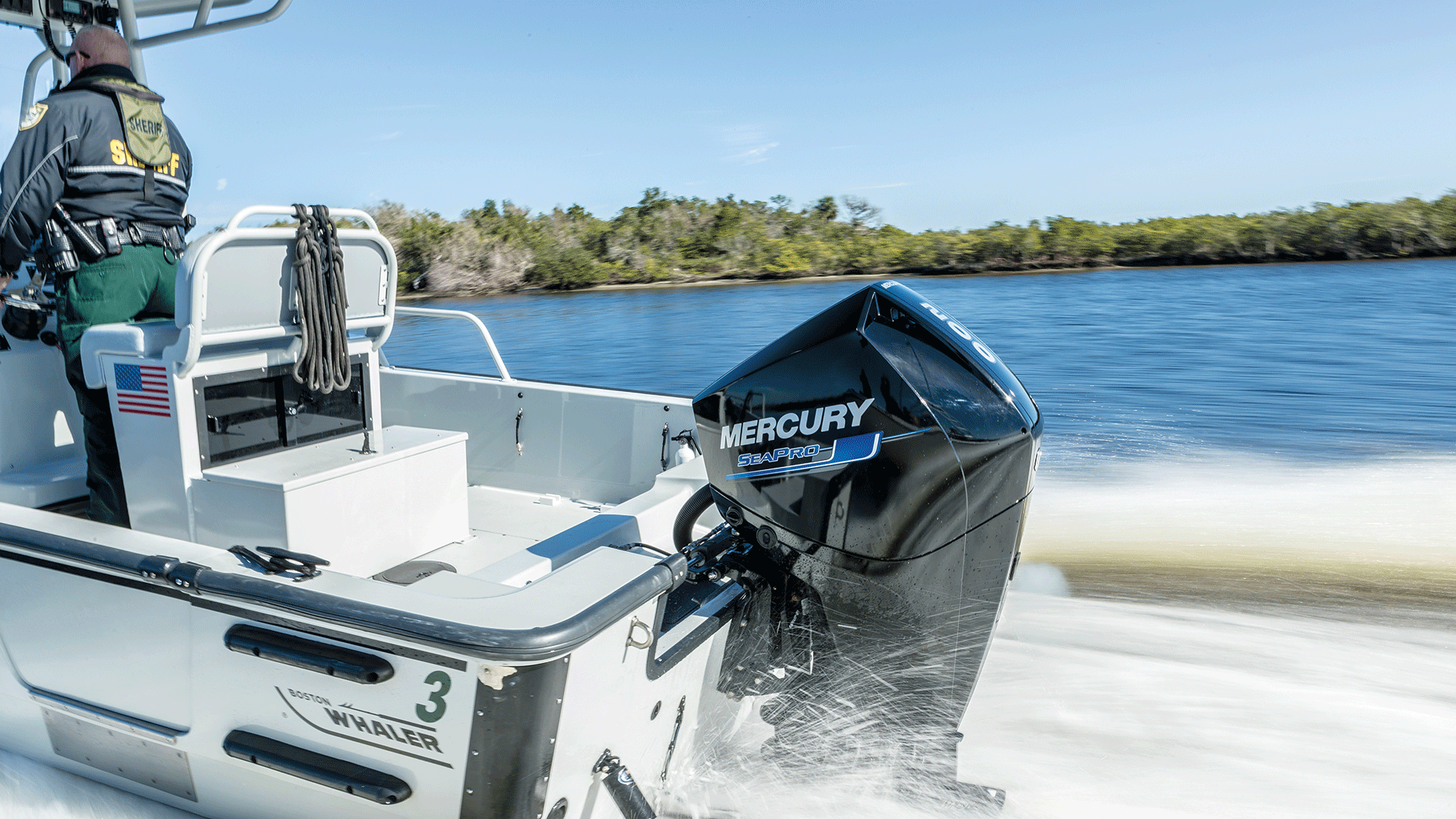 Mercury Marine manufactures virtually all of the core components for its inboard and outboard motors, such as this 200-hp SeaPro outboard shown powering a Boston Whaler.