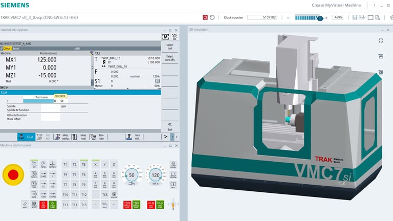 Digital Twin of the TRAK VMC7si using Create MyVirtual Machine from Siemens