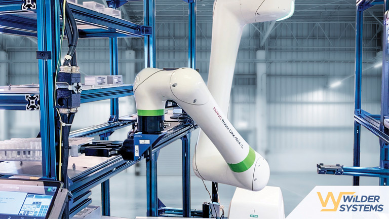 Texas-based aerospace robotics company Wilder Systems deployed a FANUC CRX-10iA collaborative robot (cobot) as part of a system that increases COVID-19 testing capacity to up to 2,000 samples per day.