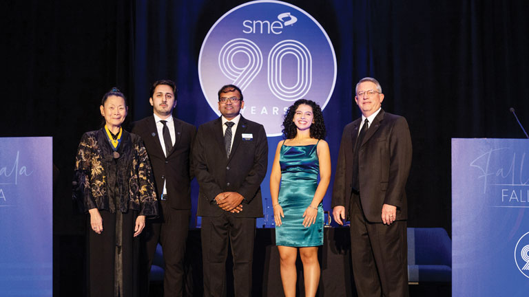 Pictured left to right: 2022 SME President Dianne Chong, PhD, FSME, NAE; 2023 Member Council representatives Farhad Ghadamli, CAM-F, DM3D Technology; Krishna Vuppala, John Deere Foundry; and Gicell Aleman, Valmet; with 2023 SME Member Council Chair Greg Harris. The council members were sworn in for their new terms during the 2022 SME Fall Gala in Atlanta.