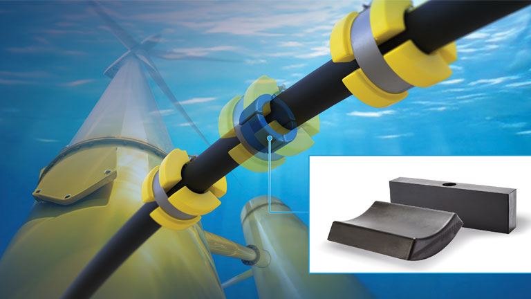 Freudenberg created new EPDM material specifically for the extreme stresses that high-voltage cables incur when transporting electrical energy from floating offshore wind turbines at depths of 100 m or more.